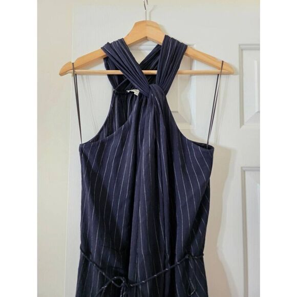 Vince Twist-Front Midi Halter Navy Striped Dress $395 NWT Sz M - Picture 3 of 10